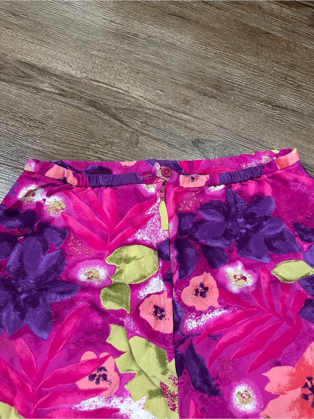 Vintage Allison Taylor Bright Fuchsia Floral Midi Skirt with Purple and Lime - Picture 6 of 8